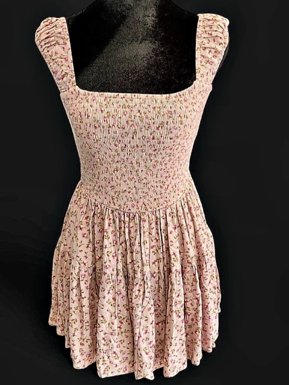 Feminine, floral, cottage style, smocked bodice peplum top Small